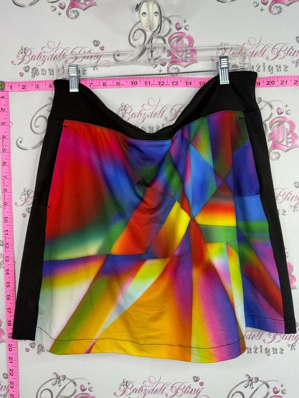 LOPEZ skort skirt Multicolor Geometric A-Line Skirt with Black Trim